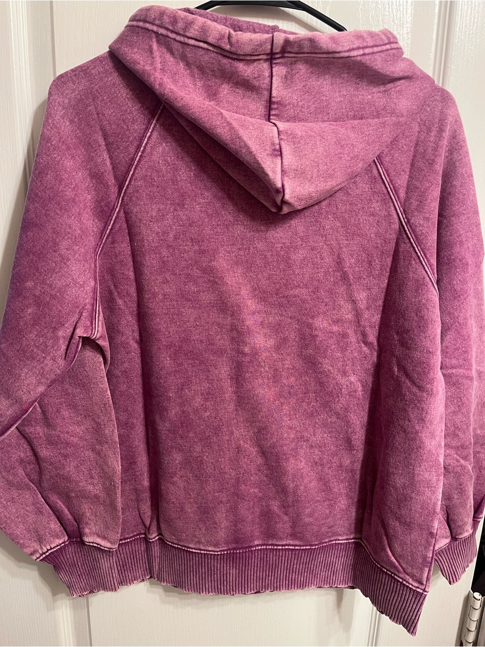 Zenana Outfitters Plum Wash Pullover Hoodie with Cream Drawstrings - Picture 2 of 7